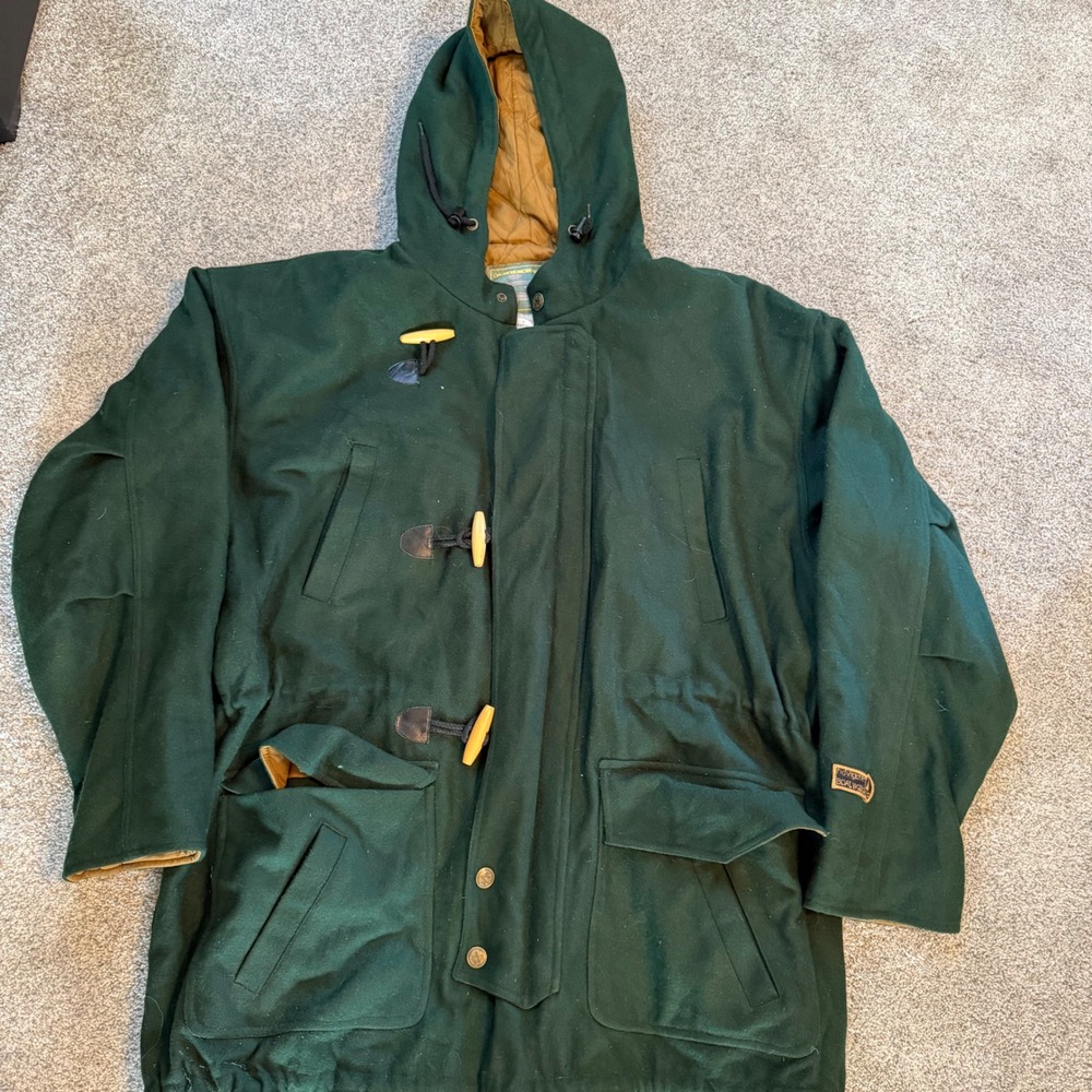 Boat Works Mens Forest Green Wool Blend Toggle Hooded Parka Jacket Large Forest
